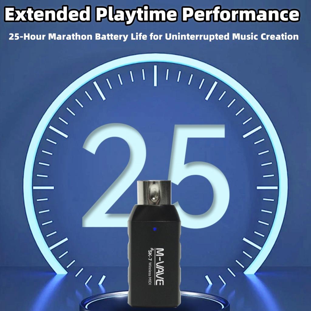 SK7 2.4Ghz Wireless MIDI Adapter|Low Latency|Plug & Play|≤15 Meters Transmission| 25-Hour Battery Life|USB-C Recharge