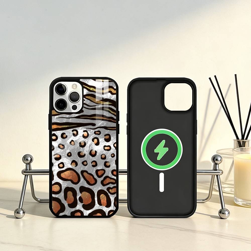 Модный Чехол для Телефона с Принтом Тигра и Леопарда Для iPhone17,16,15,14,13,12,11 Plus,Pro Max Магнитный Для Magsafe Беспроводной Зарядки