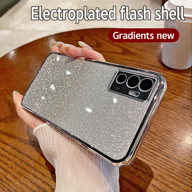 Для Vivo V23e Чехол Vivo Y75 4G Чехол для телефона Блестящий блестящий чехол для объектива камеры из силикона Мягкая задняя крышка