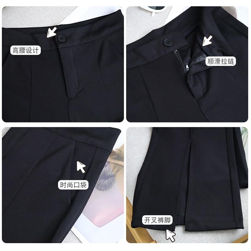 Расклешенные брюки детские весенне-летние новые с высокой талией тонкие драпирующиеся черные костюмные женские брюки летние с разрезом спереди слегка присборенные