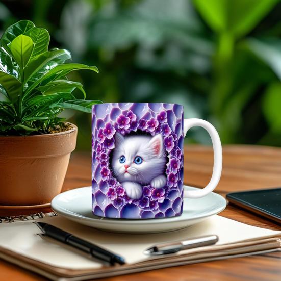 Cat Ceramic Mug 11 Oz Ceramic Drinking Mug Classic 3D Bookshelf Water Cup Christmas Cat Lovers Gift