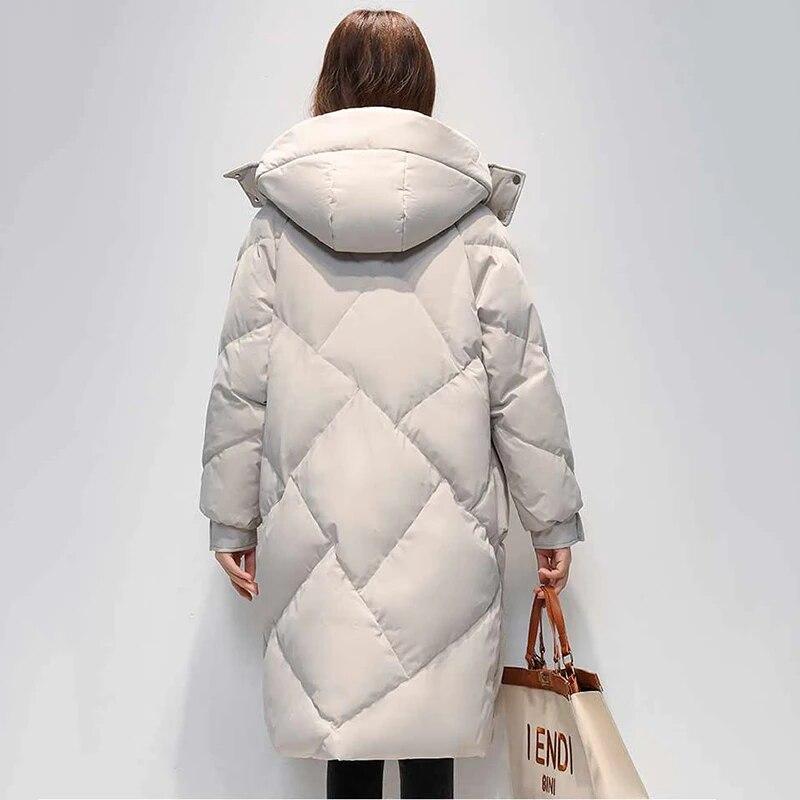 Women's Winter 90 White Duck Down Coat Casual Down Coat Long Coat Women's Outdoor Clothing Loose Padded Hooded Warm Parka