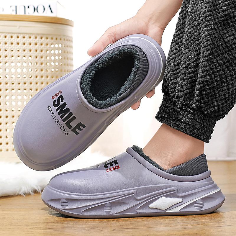 Зимние мужские и женские теплые тапочки, хлопковые тапочки, домашние и уличные водонепроницаемые теплые туфли, мужские парные домашние спальные плюшевые теплые тапочки