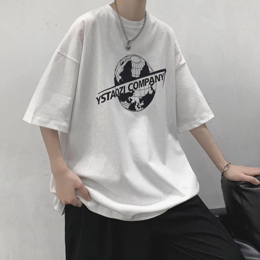 2024 Summer Short Sleeved T-Shirt For Men'S Trendy Five Inch Sleeve Versatile Casual Loose Student Half Sleeved T-Shirt Daily Fashion Printed Top