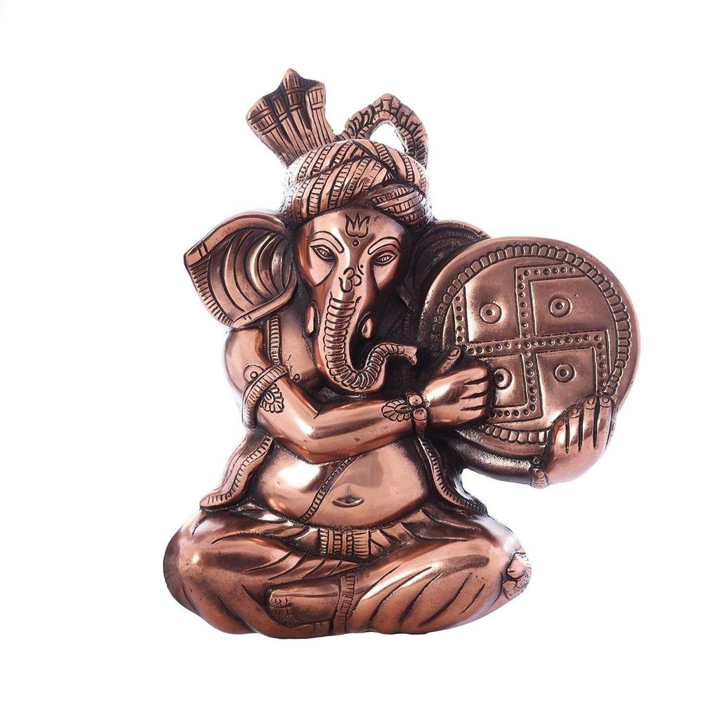 Musician Phagdi Lord Ganesha Metal Wall Hanging (25.5 Cm X 5 Cm X 32.25 Cm, Brown)