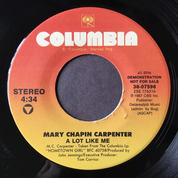 7-дюймовая пластинка MARY CHAPIN CARPENTER - A Lot Like Me 3807598PROMO Columbia 1987 США Фолк Б/У