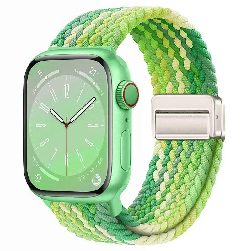 Плетеный нейлоновый ремешок-петля для Apple Watch Ultra2 49мм 9 8 7 45 41мм Металлический магнитный браслет-ремешок для 6 5 4 3 SE 44 40мм