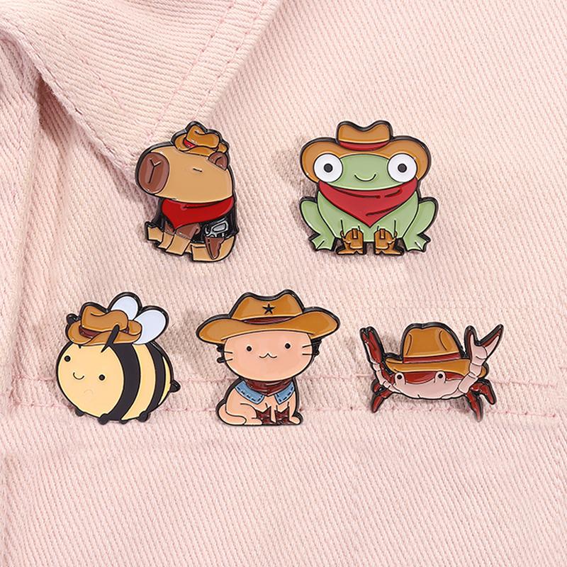 Cool Cowboy Hat Duck Capybara Frog Cat Enamel Pins Cartoon Animal Brooches Lapel Backpack Badge Funny Jewelry Gifts For Friends