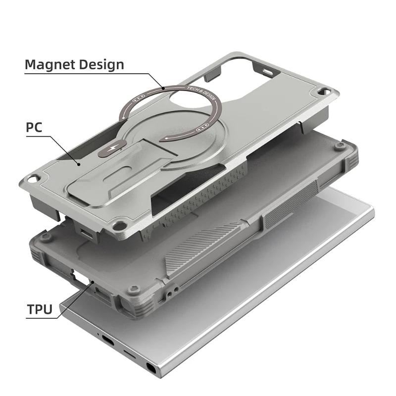 Роскошный чехол Magsafe для беспроводной зарядки с магнитным креплением для Samsung Galaxy S25 S24 Ultra Plus, противоударный жесткий чехол с невидимым кронштейном
