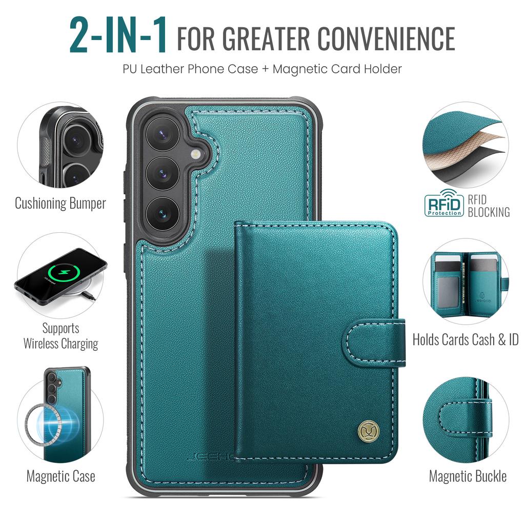 For Samsung Galaxy S25 FE Case JEEHOOD J09 RFID Blocking Card Holder Leather Back Phone Cover Magnetic Case
