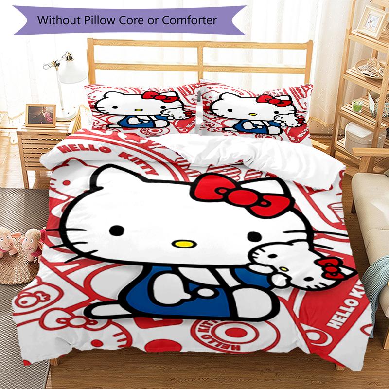 3pcs Sanrio HelloKitty12 Design Cover Set - HD Printed Bedding with 1 Cover and 2 Pillowcases - Perfect for Home and Dorm Decor