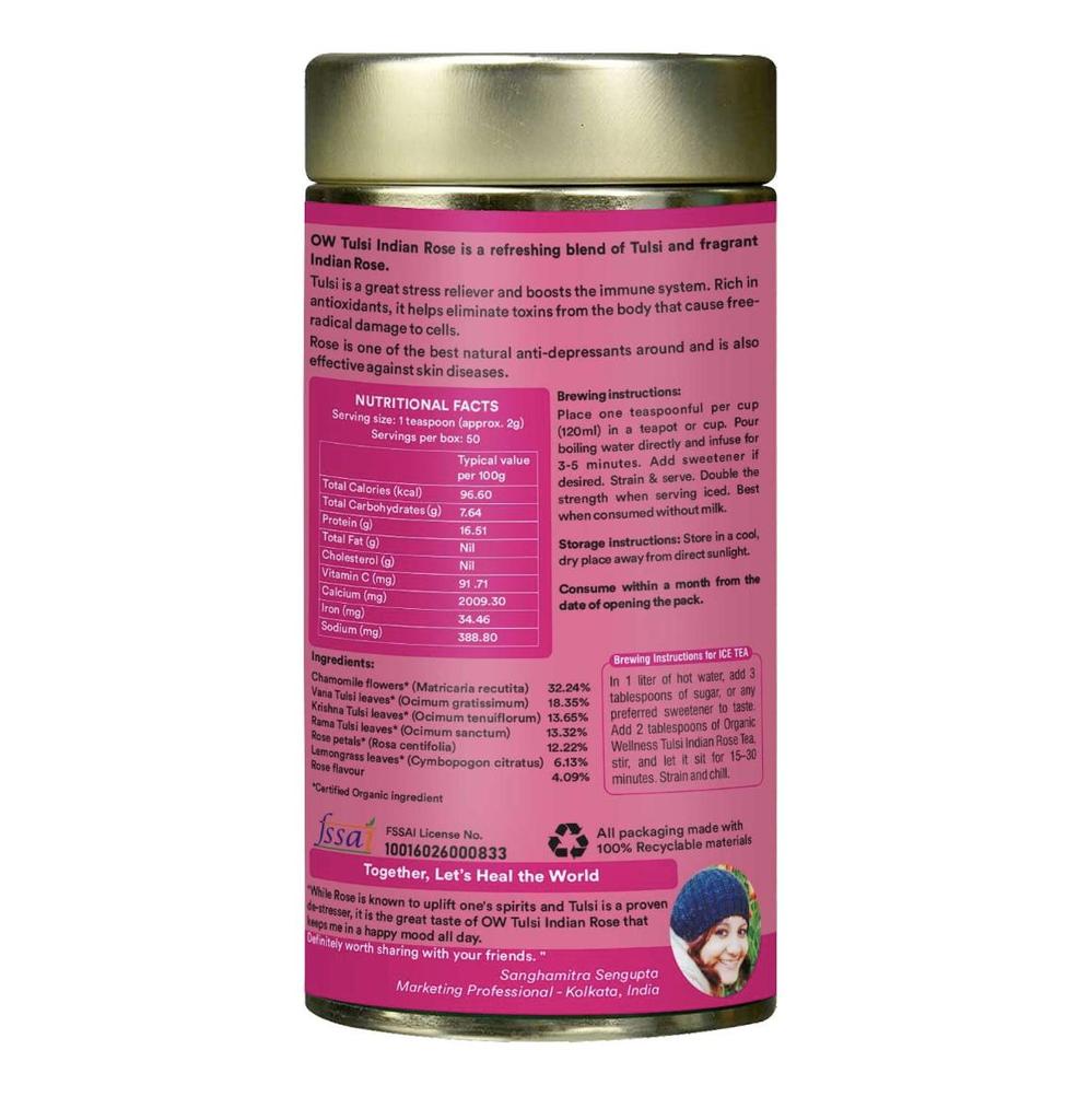 Чай с Тулси и Индийской розой (100 г), Tulsi Indian Rose Tea,  Organic Wellness