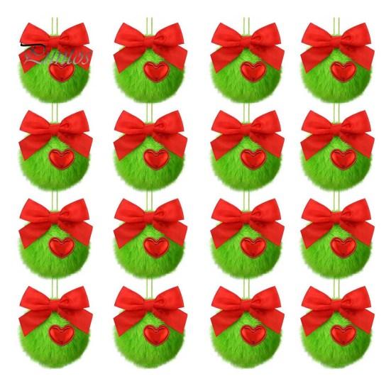 12/16 шт. Рождественские подвесные украшения 6 см зеленые пушистые шарики бант декор легкий многоразовый елочный кулон праздничный декор подарки