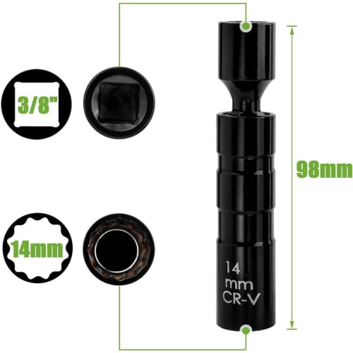 Bestgle 2-Piece Spark Plug Wrench, 14mm/16mm, Magnetic Spark Plug Socket, 9.5mm (3/8") Drive, 12-Point Thin Wall, 360-Degree Rotating Universal Joint,