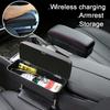 1pcs Multi-Function Car Seat Slit Gap Armrest Pad Bracket with Wireless Phone Charging, PU Leather Organizer Storage Universal
