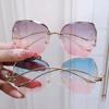 Новые солнцезащитные очки женские в большой оправе модные трендовые градиентные безрамочные очки металлические полигональные уличные солнцезащитные очки UV400