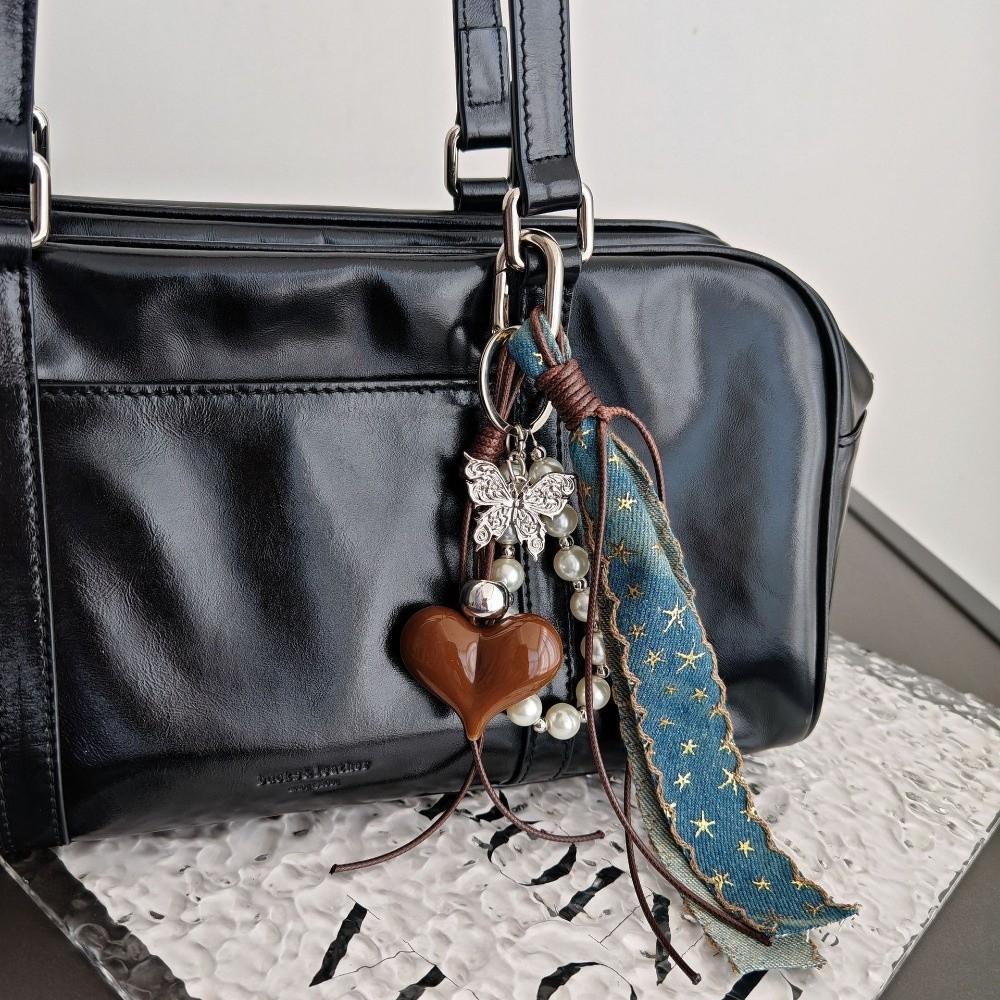 Pearl Bag Pendant Cowboy Ribbon Bag Charm Y2K Style Love Heart Pendant  Fashion Accessories