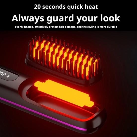Портативный беспроводной выпрямитель для волос Щетка Перезаряжаемый подогреваемый выпрямляющий гребень для путешествий Mini