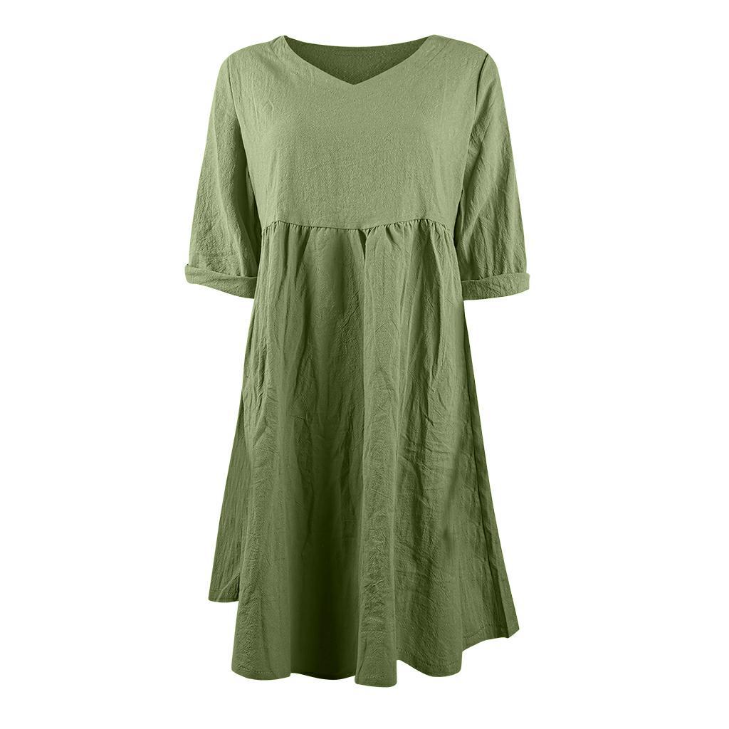GMXIA Летнее платье средней длины с рукавами 3/4 и V-образным вырезом
