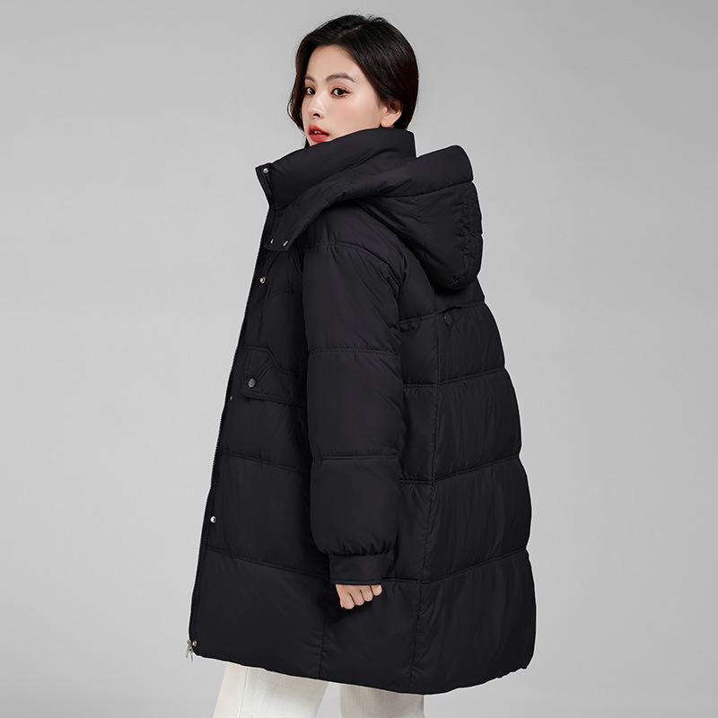 Down cotton-padded clothes women's medium and long winter new loose thickened cotton-padded clothes women's cotton-padded jacket stand-up collar