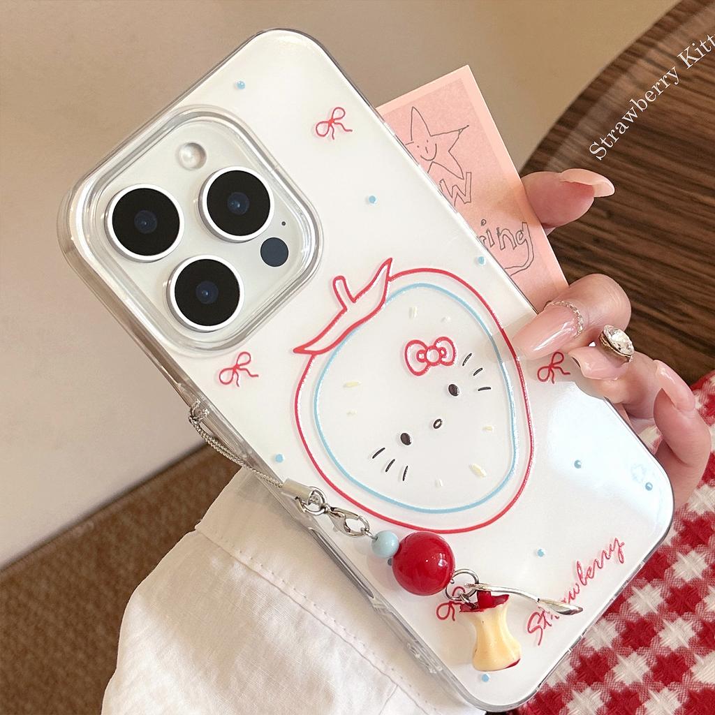Cute Strawberry Cat Apple 16 Mobile Phone Case Applicable To 17pro Max Pendant IPhone 13 Hard 14 Korean