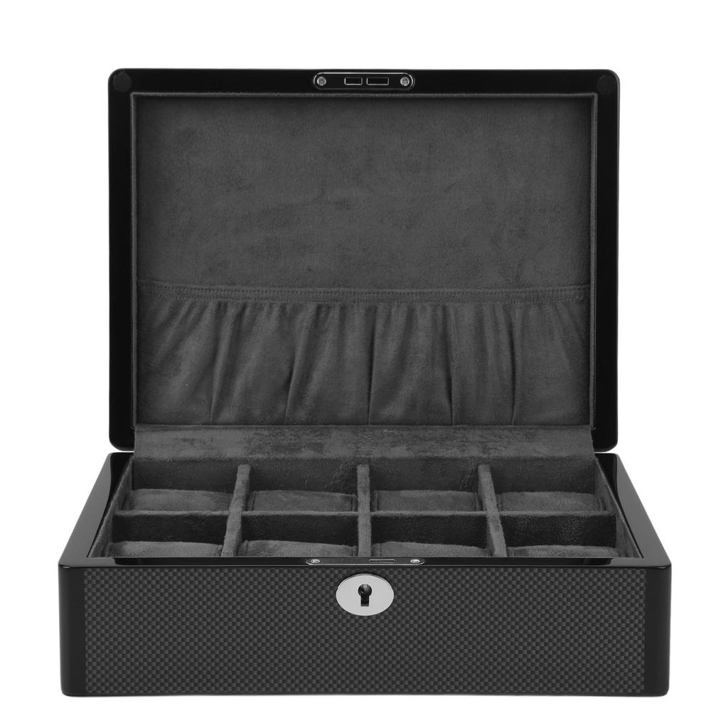 Часовой футляр черного цвета с 8 отделениями, запирающейся бархатной подкладкой, универсальный органайзер для часов