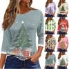 Women's O-Neck 3/4 Sleeve Christmas Print Top