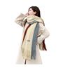 Winter Women Scarf Thick Warm Long And Width Color Matching Patchwork Windproof Tassel Decor Anti-shrink Heat Retention Outdoor