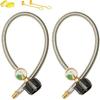 15 Inch RV Propane Hose Replacement With Gauge, 2 Pack - Stainless Steel Braided Hose For RV Two-Stage Regulator - 1/4" Male NPT & QCC1 Inlet, 350PSI