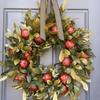 Artificial Pomegranate Wreath Bowknot Pomegranate And Leaf Thanksgiving Farmhouse Front Door Decor