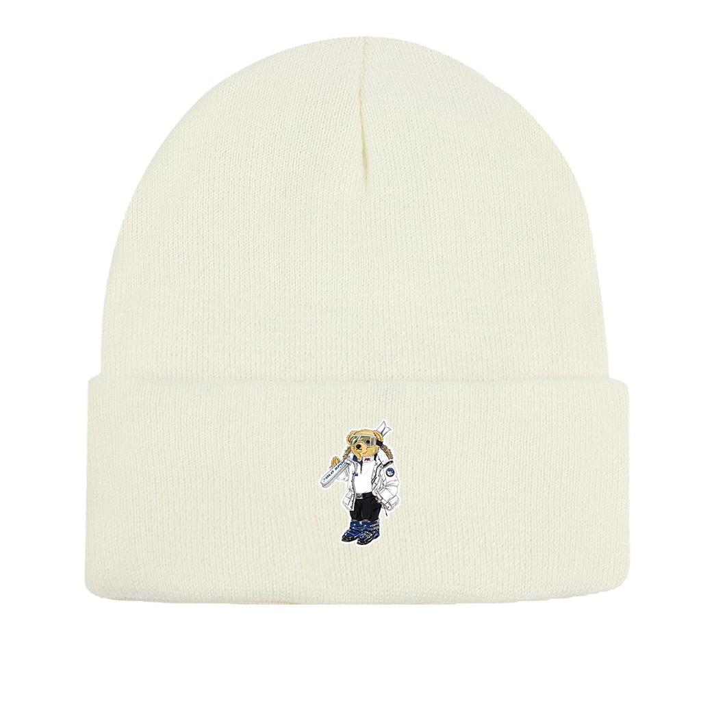 Ski Bear Winter Knit Cap Beanie, Animal Woman Cap Stretchable Stretchy Sporting Gorro Knitted Hat Beanie