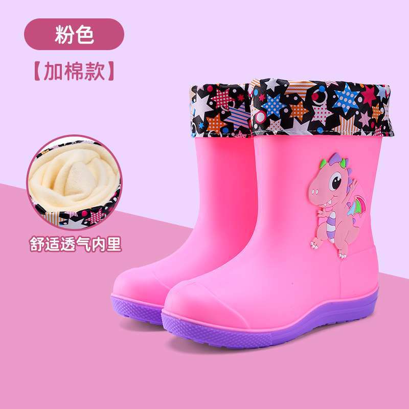 Big Children Rain Boots Boys Girls Baby Children Rain Shoes Non-slip Waterproof Children Cartoon Velvet Student Water Shoes Cute