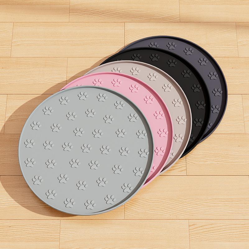 1pc Plastics Pet Feeding Mat |, Leakproof, Non-Slip, Oval Dog and Cat Food Mat for Dogs and Cats,Footprint Texture Feeding Pad