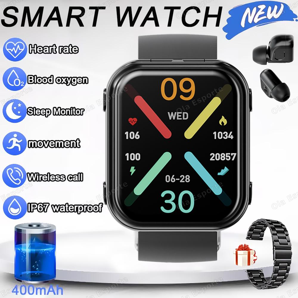Smart Watch TWS 2-in-1 Headset Bluetooth Call Heart Rate Health Monitor Headphones Play Music Waterproof Sports Smartwatch