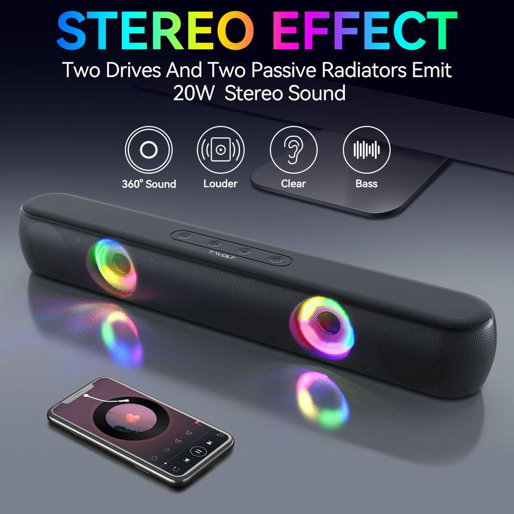 Bluetooth-колонка для рабочего стола T-WOLF B320 с мощным басом и RGB-подсветкой