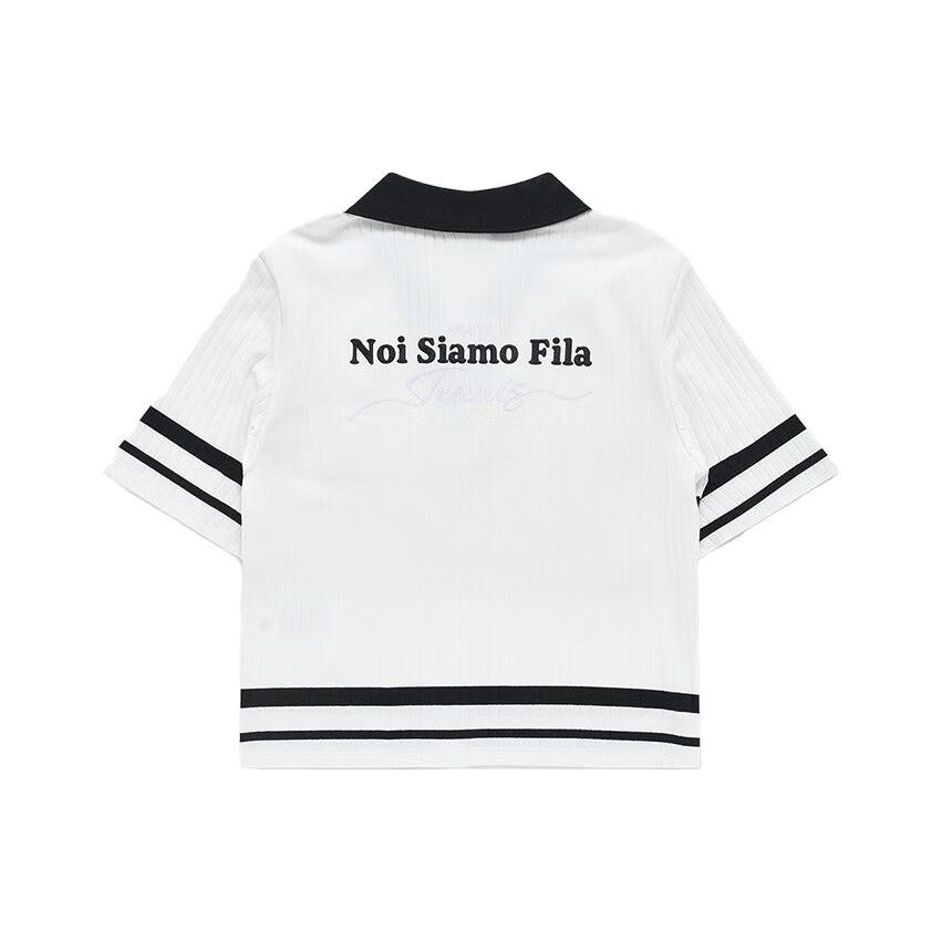 Fila Fusion Спортивная повседневная полосатая футболка-поло с цветовыми блоками, приталенная, женские топы, облачно-белый T11W326104FWT
