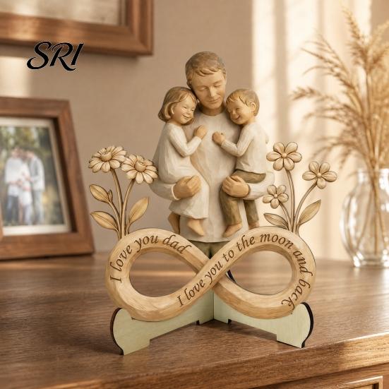 Moon Love Decoration Wooden Ornament with Stable Base, Father Day Ornament, Decorative Family Resin Sculpture Decor for Desktop Bookshelf Piece