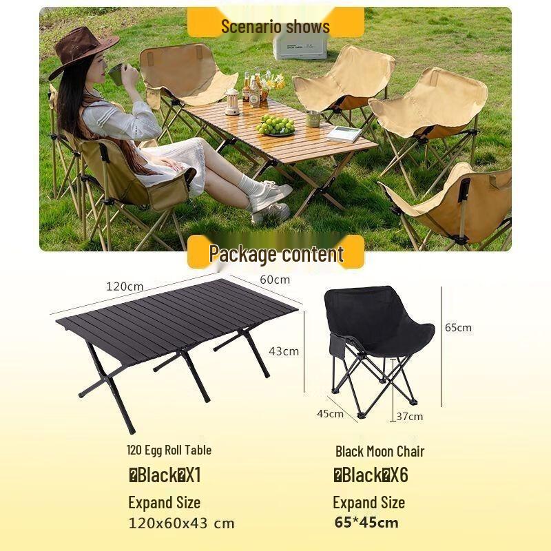 OEING Outdoor Folding Camping Table and 6 Chair Set