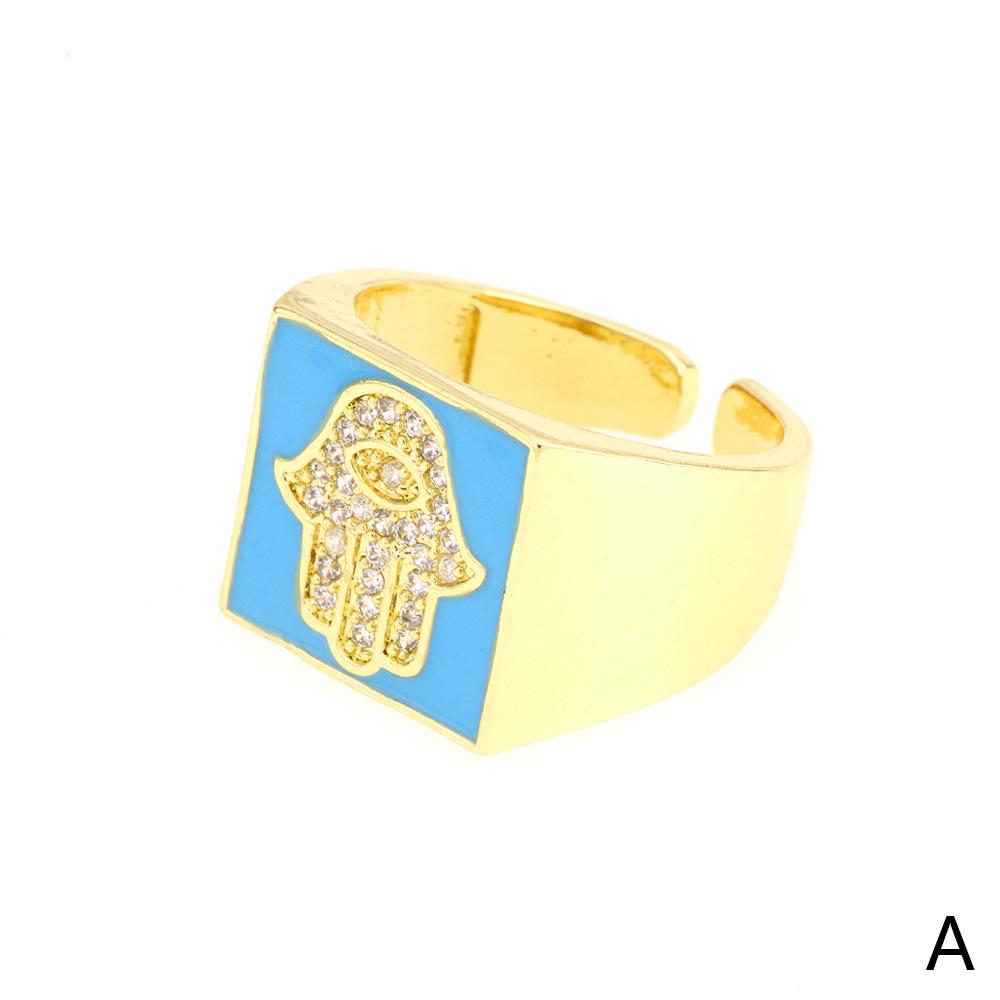 European-American Popular Palm Inlaid Diamond Ring: Women's 18K Gold-Plated Wide Band with Drip Oil Finish