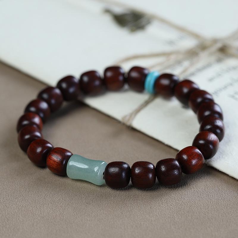 Браслет из бусин из красного сандала и нефрита Хэтянь для мужчин и женщин - Буддийские молитвенные бусины с дизайном в виде бочонка и бамбуковой секции.