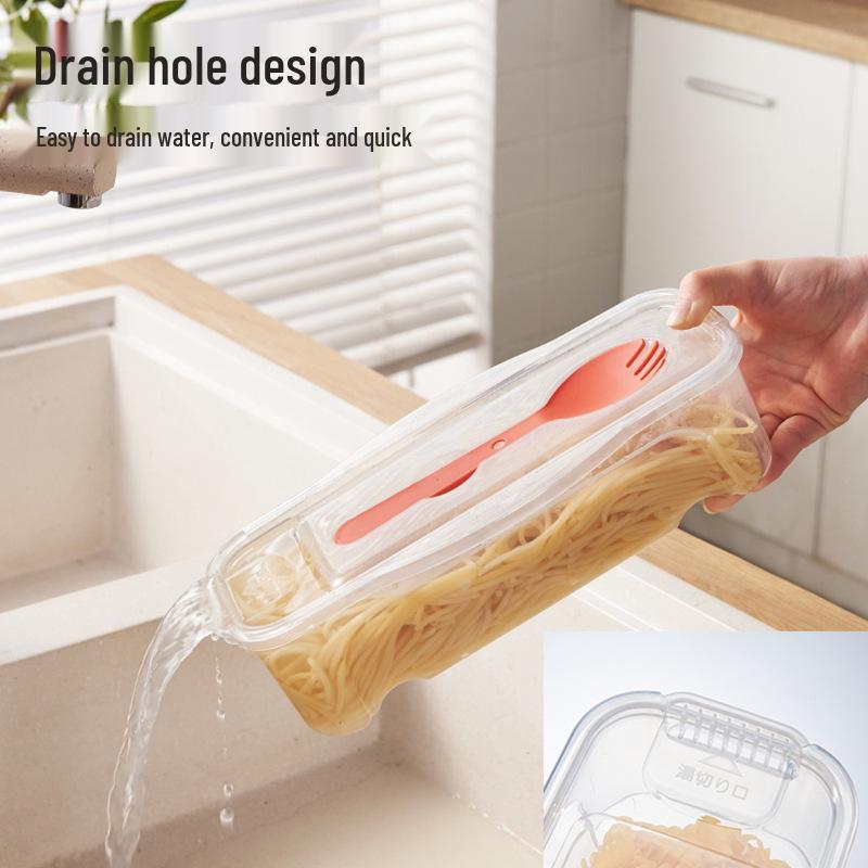 1300ML Microwaveable Noodle Box with Fork, Spoon, Lid & Drainer