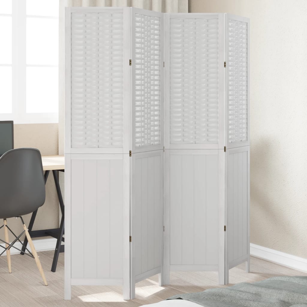 4 Piece Room Divider White Solid Paulownia Wood