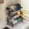 Стеллаж для сушки посуды, многослойная кухонная стойка для хранения из углеродистой стали с полкой для тарелок, может сливать воду, контейнер для хранения большой емкости