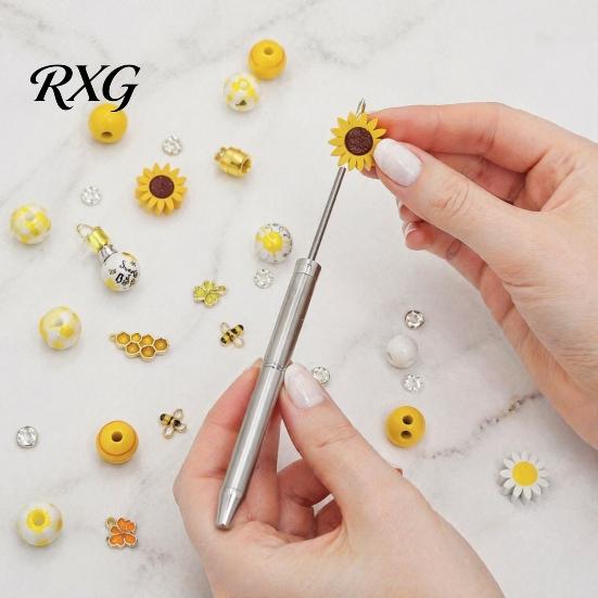 Personalized Beaded Pen Supplies Sunflower Bee Ballpoint Set, DIY Easy Assemble Decorative Pens with Beads Kits, Smooth Writing Pen, for Students