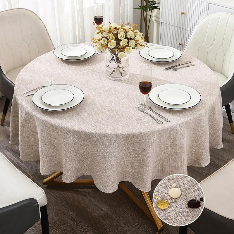 Textured Round Tablecloth Waterproof Spill-Proof Wipeable Table Cover Wrinkle Free Circle Dining For Birthday Farmhouse Party