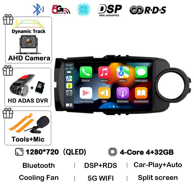 Android14 Carplay Auto For Toyota Yaris 2012 2013 2014 2015 2016 2017 Multimedia Car Radio Player WIFI+4G SIM Stereo DSP GPS RHD