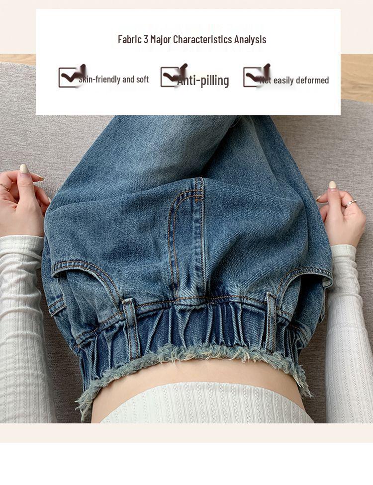 Джинсовые брюки больших размеров с высокой посадкой и широкими штанинами для женщин - Длина до пола, Свободный крой, Стройнящие, Осенний стиль, Подходят до 200 цзинь