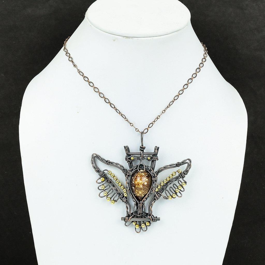 Cowrie Shell Pendant Copper Wire Wrapped Pendant Beautiful Copper Jewelry Handmade Pendant Owl Pendant Genuine Gemstone Jewelry Gift For Mom