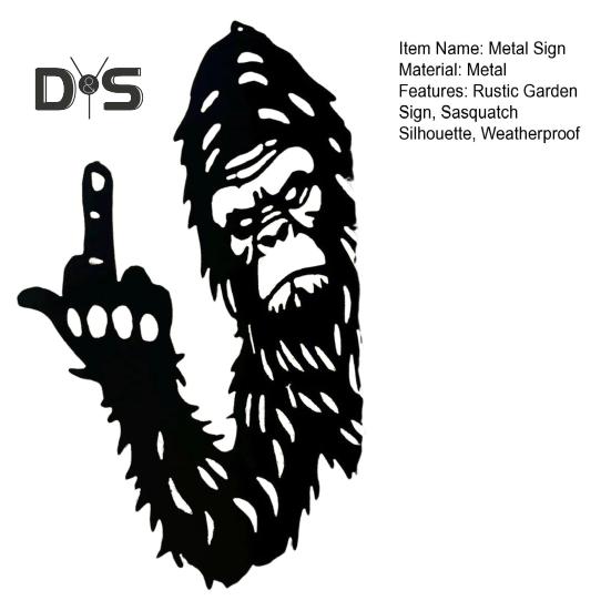 Peeping Sasquatch Metal Sign Middle Finger Animal Silhouette Sign Peaking-a-Boo Sasquatch Sign for Garden Fence Tree Farmhouse Yard Decoration