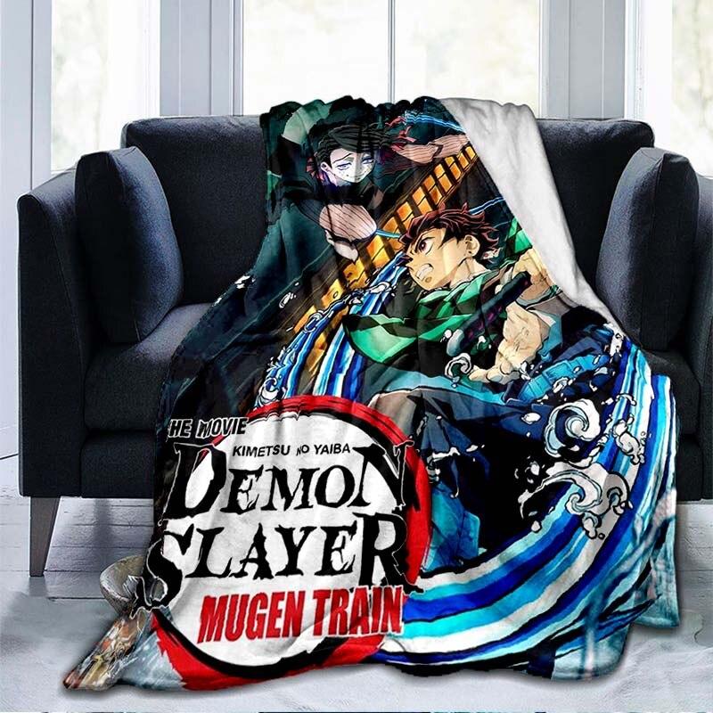 Devil's Blade Anime Home Textile Demon Slayer Kimetsu No Yaiba Kamado Tanjirou Nezuko Double Plush Lamb Down Blanket Bedding